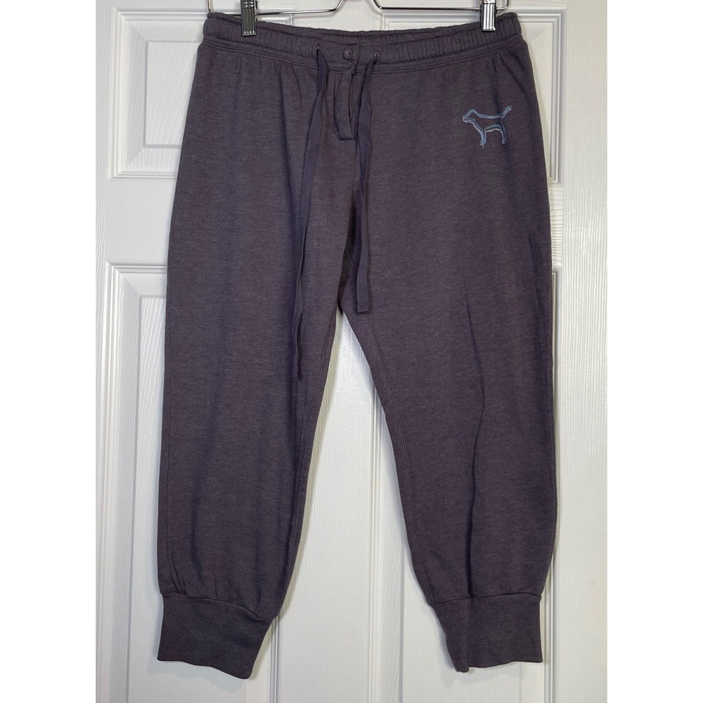 2010 PINK Victoria's Secret Womens Purple Cropped Joggers Small Logo EXC